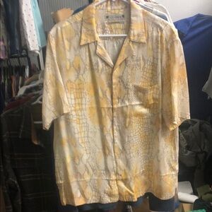 All Saints Yellow Skrale Snake Print Lightweight Camp Shirt